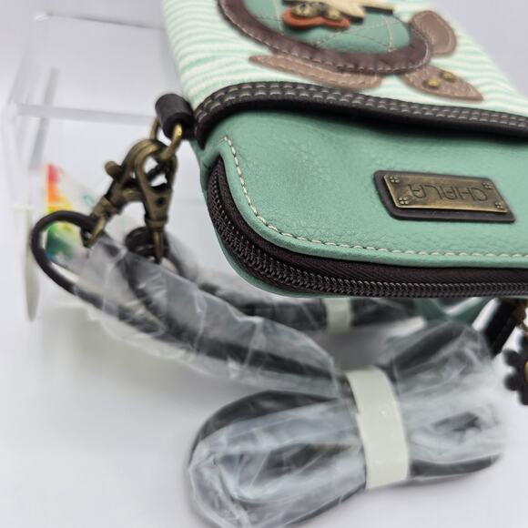 Chala Turtle Crossbody Bag Convertible Cell Phone Teal Stripe 7" x 5" NWT - Picture 9 of 10